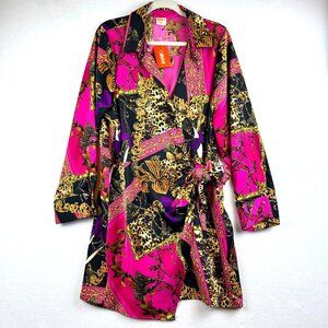 NWT INTEMPO Belted Baroque Animal Print Shirt Dress XXL Boho Cruise Travel Party